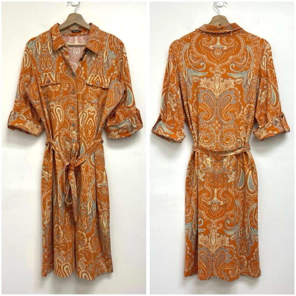 J. McLaughlin Paisley Print Catalina Cloth Belted Shirt Dress Colorful - Large - Picture 1 of 12